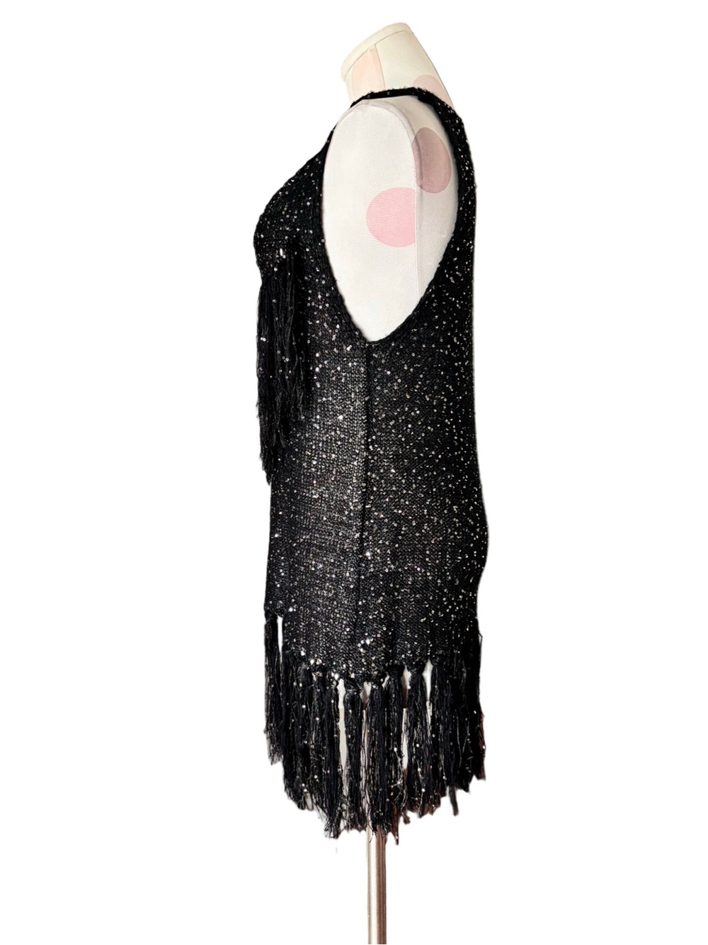 NWT Black Sequin Fringe Tunic Sweater dress Small - Picture 4 of 8